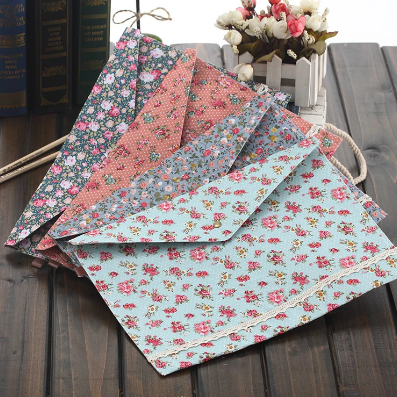 A4 Elegant Cotton Felt File Folder Document Bag Floral File Bag Folder Student Teacher Stationery School Office Supplies