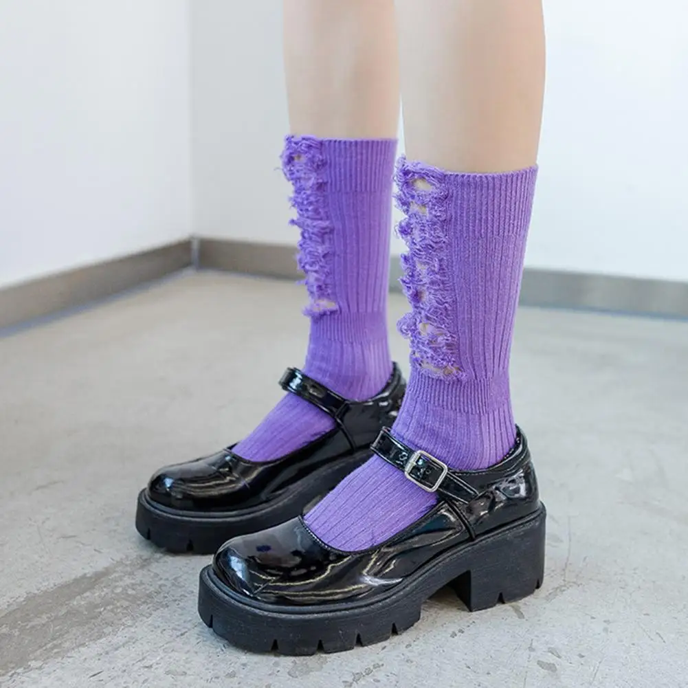 

Яркие цветные рваные женские носки, чулки для бега, хлопковые высокоэластичные рваные женские носки с длинными дырками, носки для фитнеса