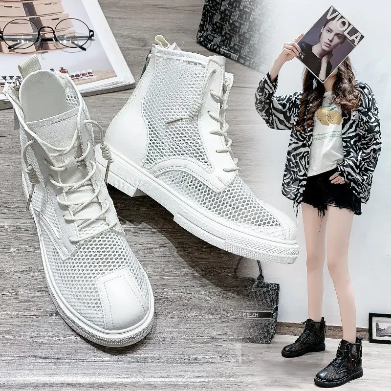 

Women's Thin Martin Boots Summer New Fashion Mesh Breathable Sandals British Style Mesh Boots Spring and Autumn Single Boots