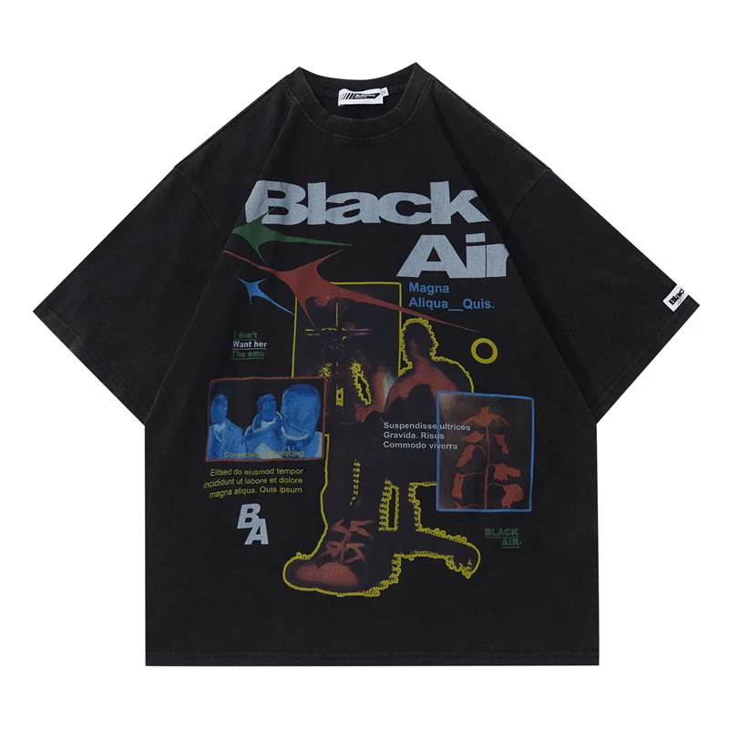 

Уличная футболка в стиле хип-хоп в стиле панк, свободная футболка в стиле Харадзюку с граффити и графическим принтом, модная мужская Повседневная футболка большого размера, 2023