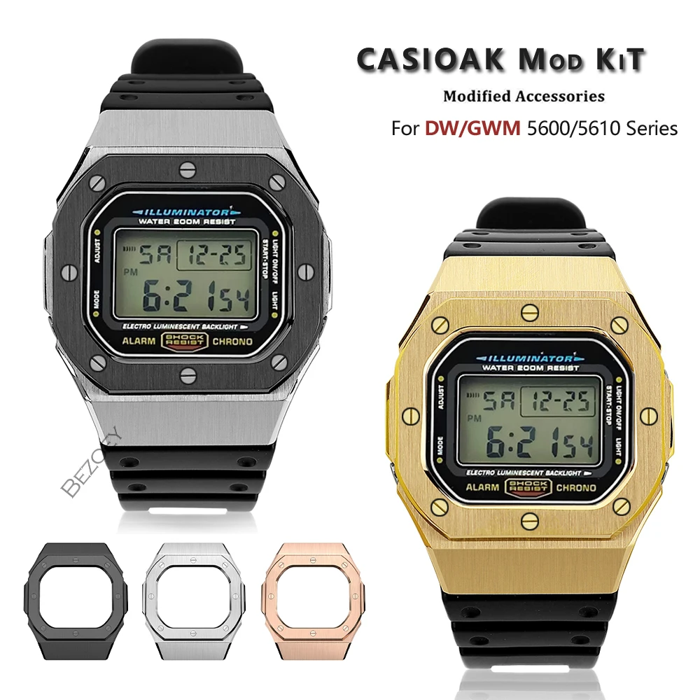 

Casioak for Casio G Shock Mod DW5600 GWM5610 Stainless Steel Case Metal Bezel Rubber Strap Modification Kit DIY Band Accessories