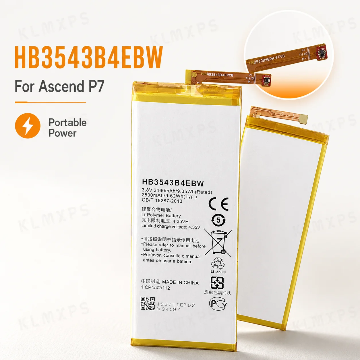 Фото Аккумулятор HB3543B4EBW 2460 мАч, высокоемкий, с быстрой зарядкой, прочный, литиевый, на замену, для телефонов Huawei Ascend P7 L09 L10 L05 L11 №2