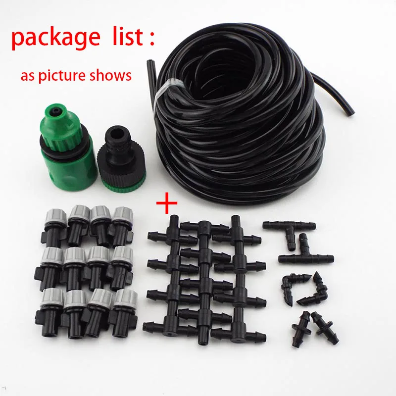 Irrigation System Set 10m 4/7mm Tube Garden Fog Nozzles Misting Cooling Automatic Watering Hose Spray Head Tee Connector