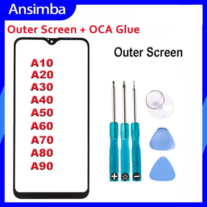 

Front Screen Outer Glass With OCA For Samsung Galaxy A10 A20 A30 A40 A50 A60 A70 A80 A90 Screen LCD Touch Lens Glass Replacement