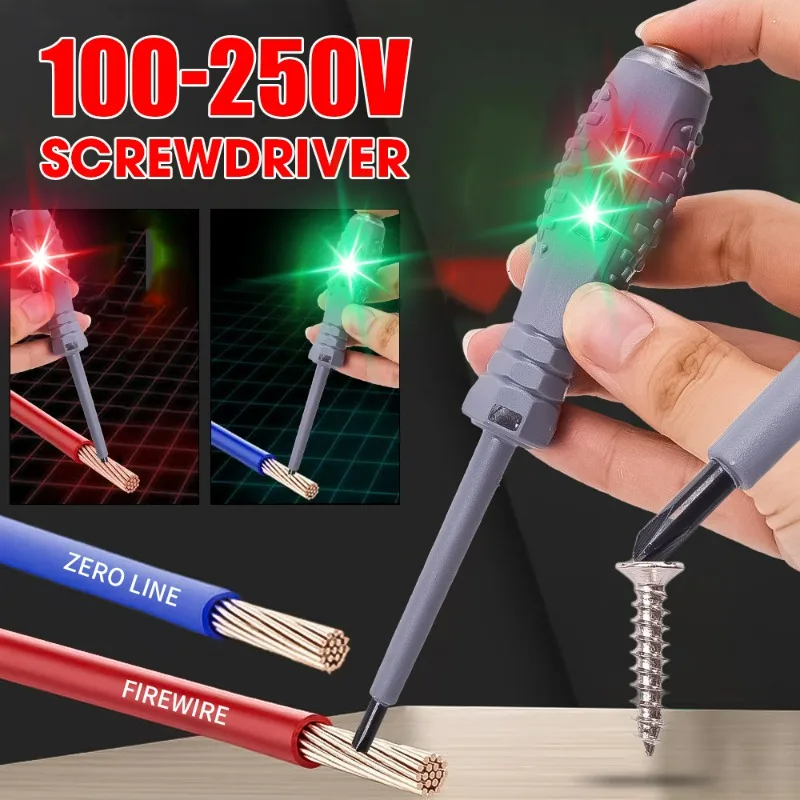 

100-220V Voltage Tester Pen AC/DC Induction Power Detector Screwdriver Test Pencil Red/Green Indicator Electricians Tester Tools