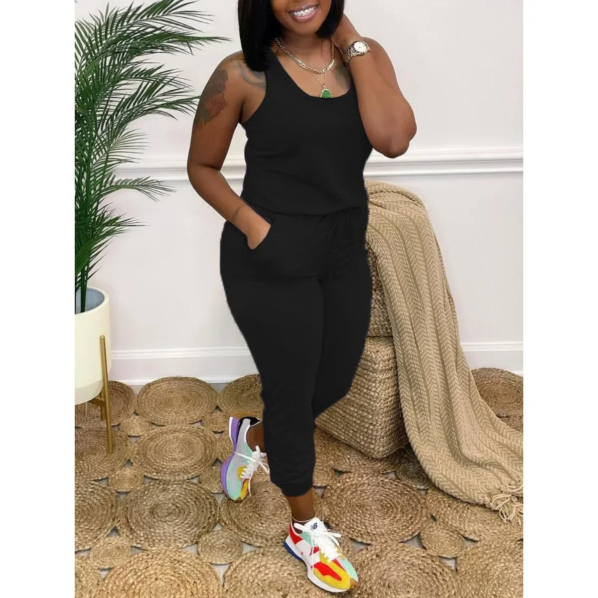 Женский комбинезон без рукавов тонкие комбинезоны брюки-карандаш уличная одежда