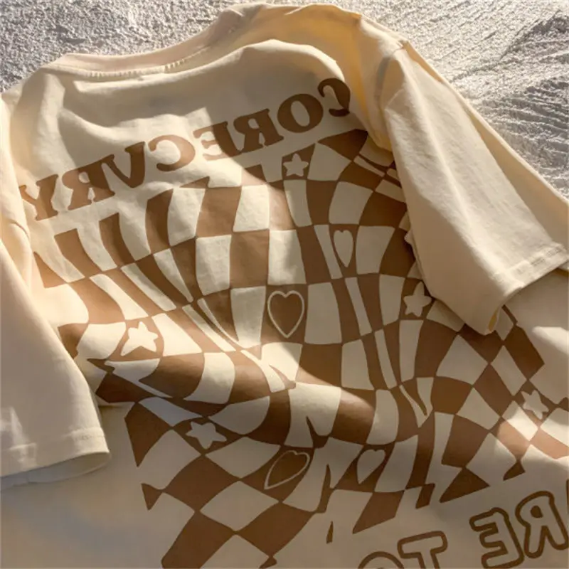 

American checkerboard short sleeved T-shirt Men and Women Joker Couples T-shirt loose half sleeve shirt oversized t shirt