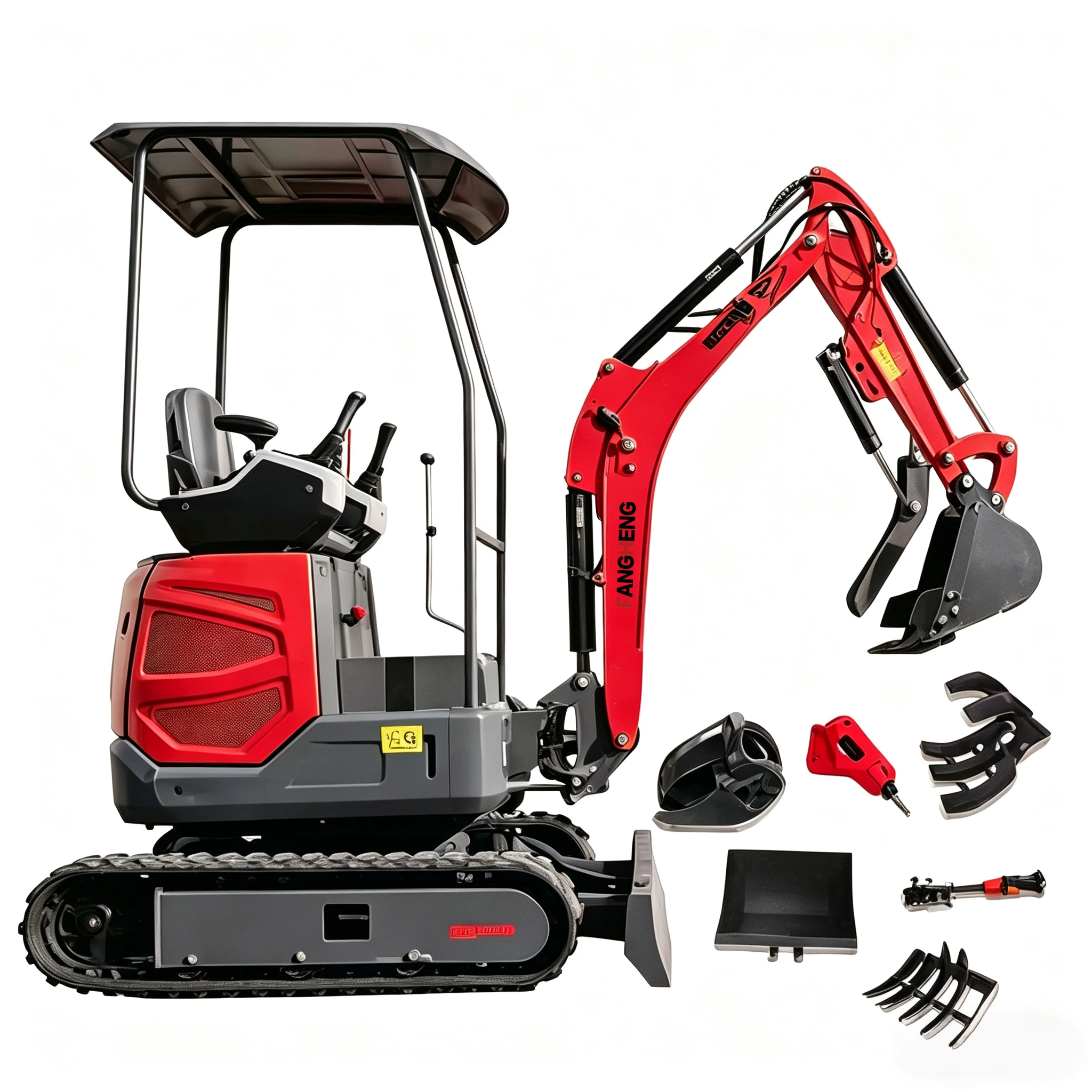 Фото Мини-экскаватор 1.2 т, 1.6 т, 2 т, многофункциональный, с двигателем Kubota, на гусеничном ходу, для фермерских работ и домашнего использования №1