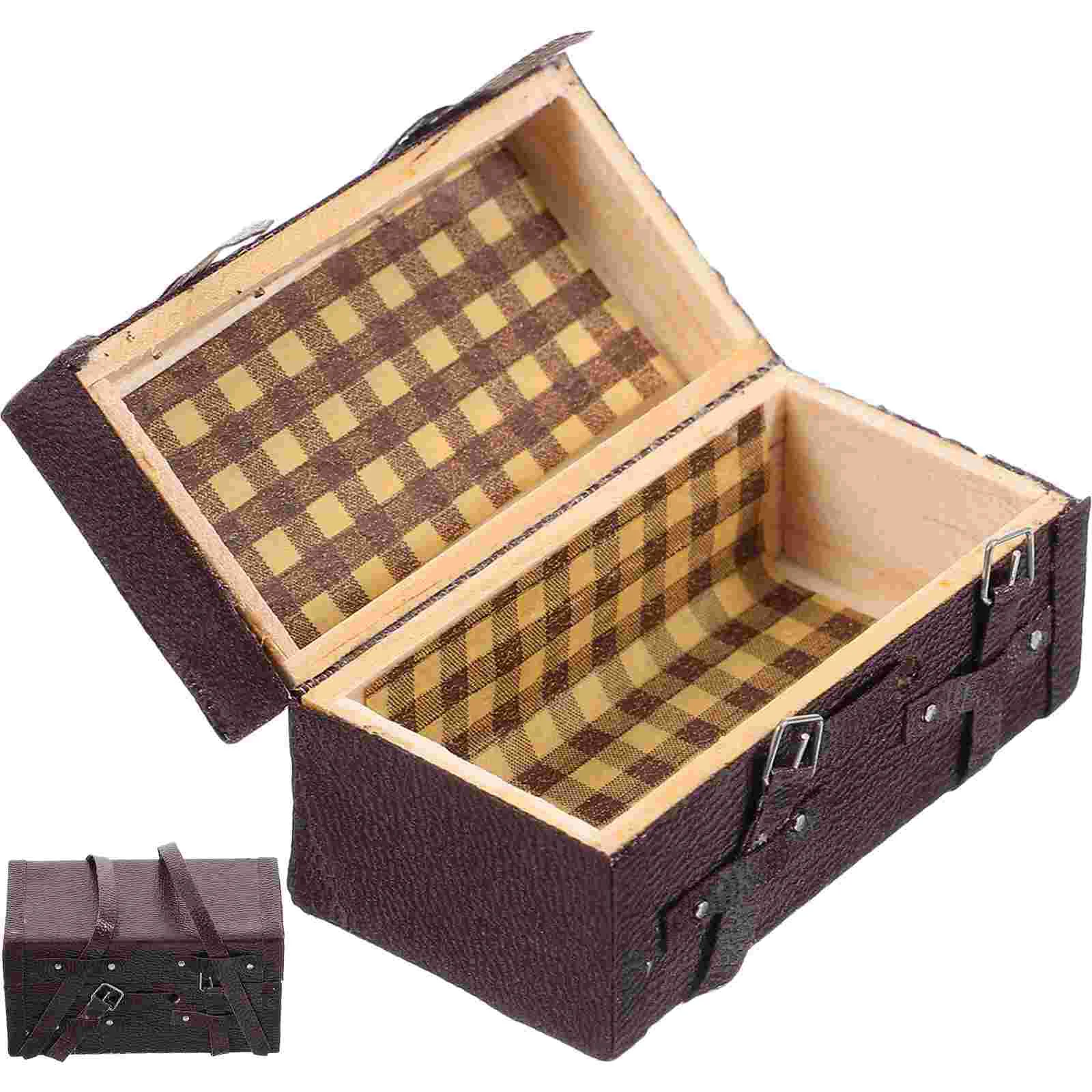 

Mini Suitcase Model Child Accessories Miniature Luggage Wooden House Ornament