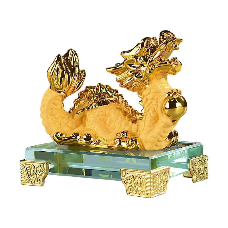 

Chinese Dragon Statue Animal Ornament Office desk Resin Home Living Room decor Chinese Golden Feng Shui Dragon Statue Sculpture