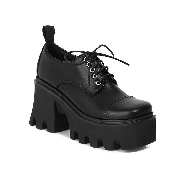 Lolita Princess Platform Women's Chunky Shoes Brand Designer Patent Leather Female Shoes Lace up Deep Mouth Block Shoes 35-43