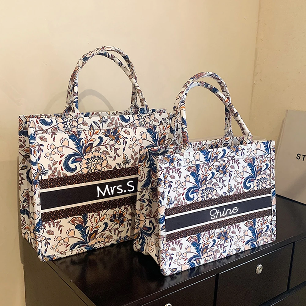

Personalized Custom Print Name Womens Tote Fashion Printing Large Capacity Canva Book Tote Bag Commute Shoulder Shopping Handbag