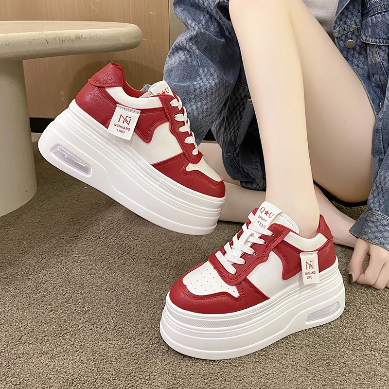 

Женские кроссовки на массивной подошве, кожаные дышащие кроссовки на платформе высотой 7 см, дизайнерская спортивная обувь на толстой подошве, Новинка осени 2023