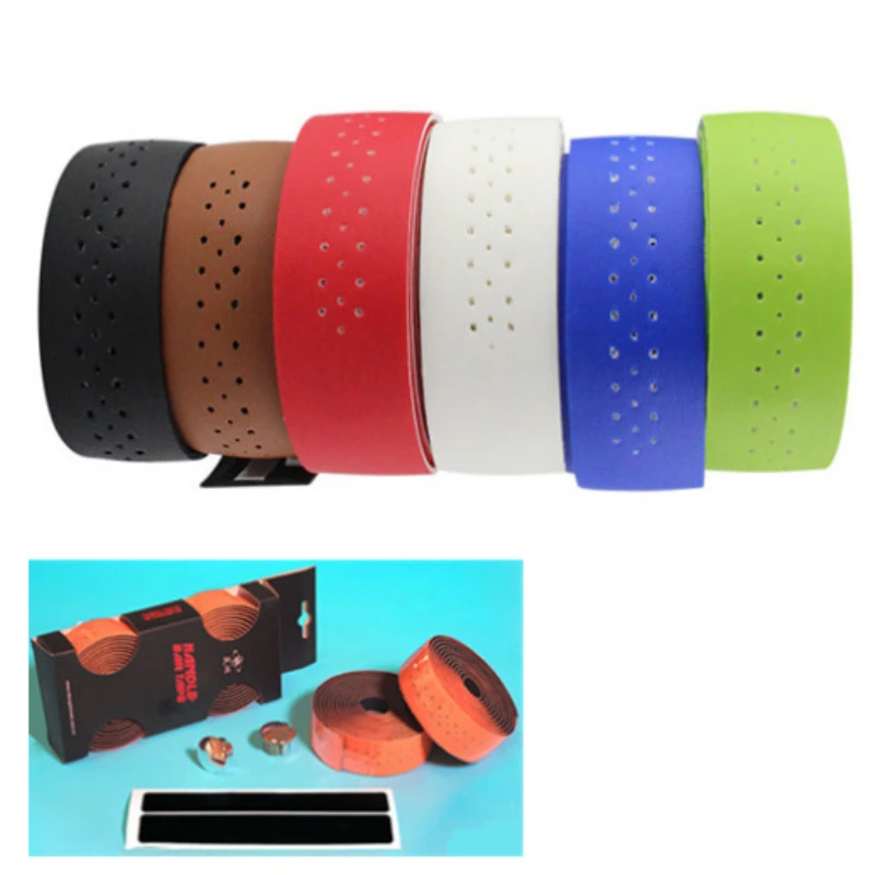 

AIRWOLF Bicycle Handlebar Tape Mountain Road Bike PU Leather Perforated Belt with 2 Plugs Breathable Handle Bar Wrap Straps