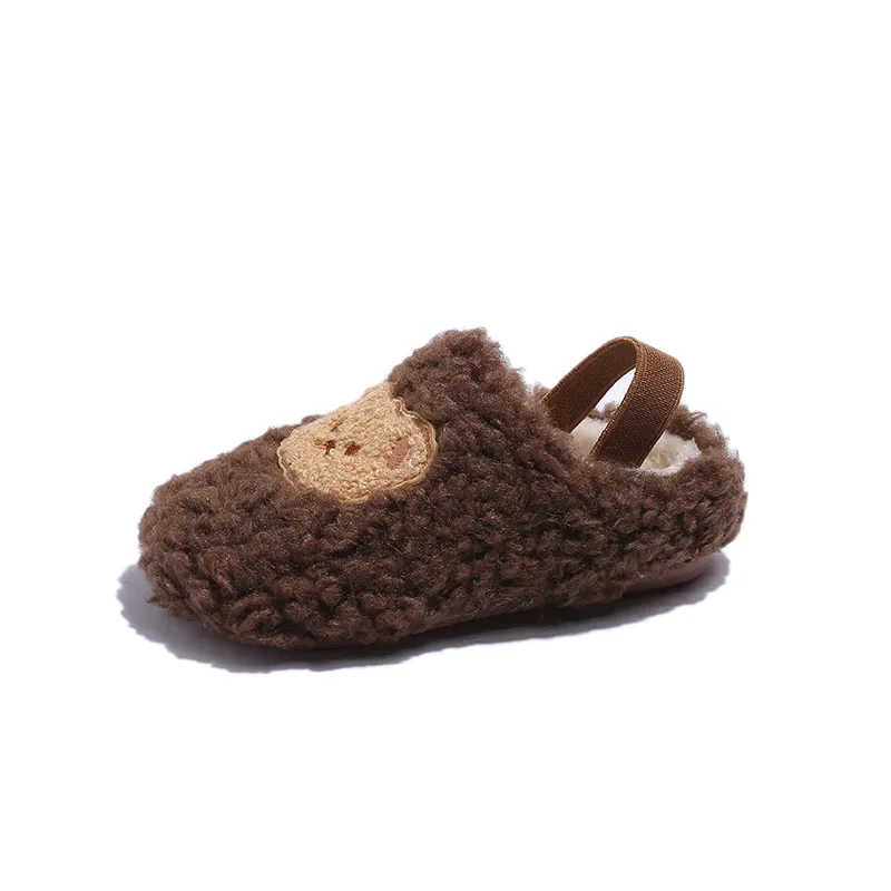 Детские меховые тапочки в Корейском стиле модная теплая обувь с круглым носком