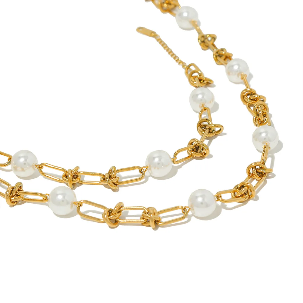 

WILD & FREE Gothic Stainless Steel Chunky Chain Choker Necklace for Women Vintage Pearl Gold Plated Waterproof Aesthetic Jewelry