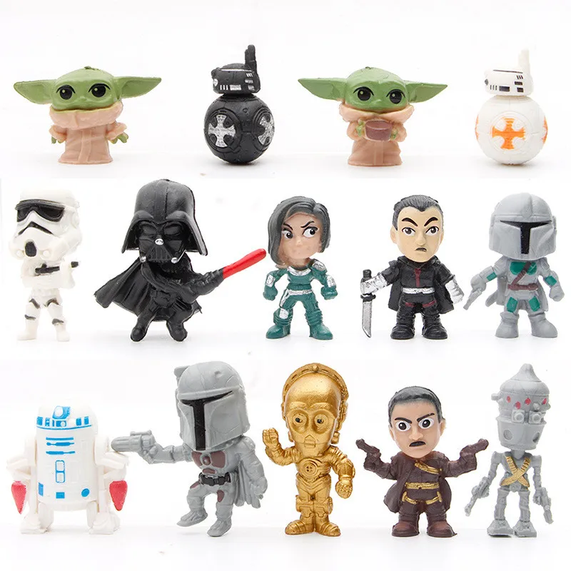 

14Pcs/Set Movie Star Wars The Force Awakens Yoda Master BB8 BB9E Robot Clone Troopers Action Figure Mini Model Toys Kids Gift
