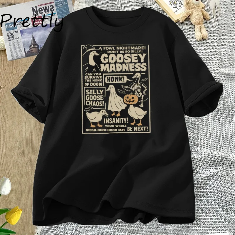 Фото Винтажная футболка Silly Goose на Хэллоуин, повседневная футболка с коротким рукавом Just A Spooky Goose, жуткая футболка на Хэллоуин, осенняя тыква №1