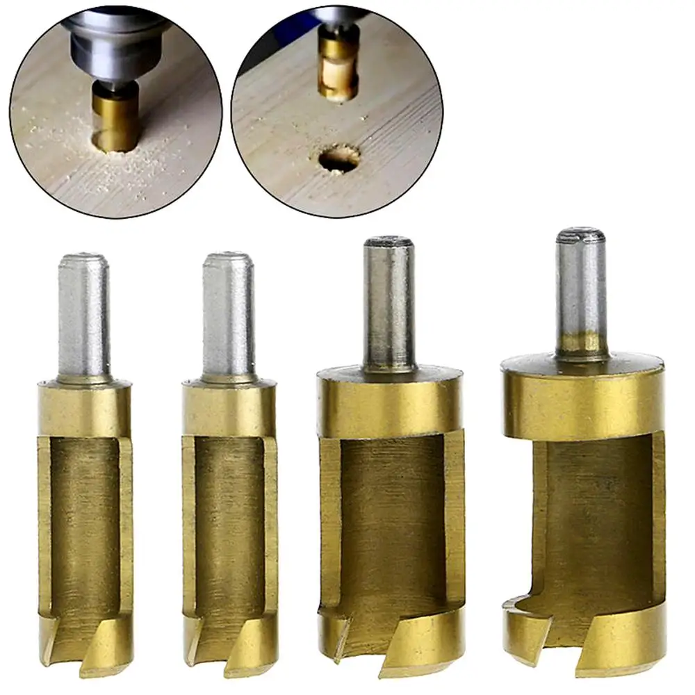 

4pcs 6/8/13/16mm Titanium Coated Cork Drill High Carbon Steel Barrel Plug Drill Cutter Cork Spike Hole Saw Wood Tool Drill Bits
