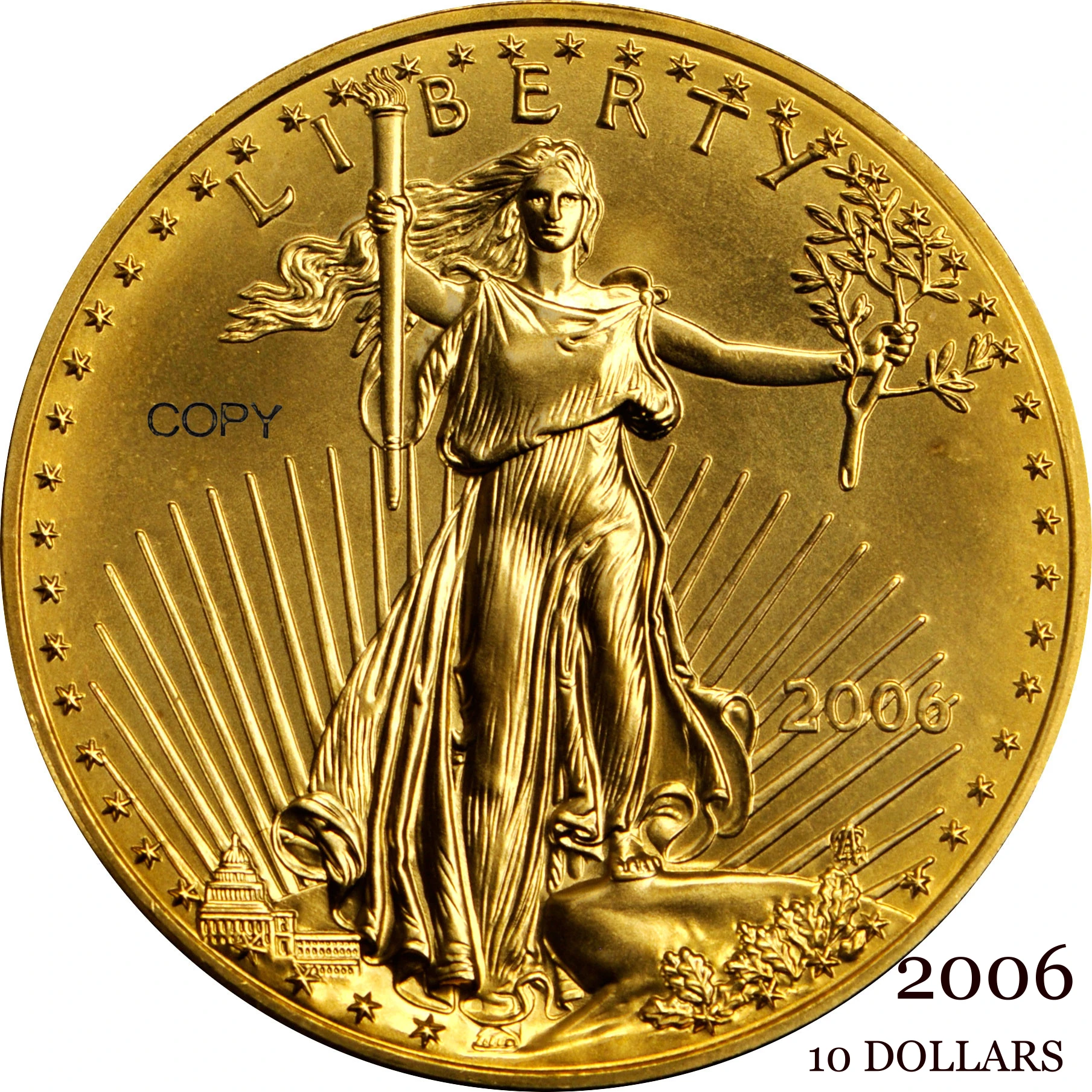 

United States US 2006 10 Ten Dollars Quarter Ounce American Gold Eagle Bullion Coinage USA Liberty Gold Brass Metal Copy Coin