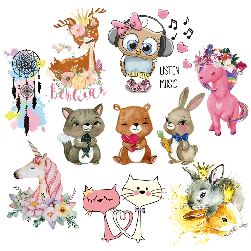 

Cute Animal Thermal Patches For Clothes Deer Rabbit Iron On Transfers DIY Cartoon Heat Transfer Patch Ironing Stickers Appliques