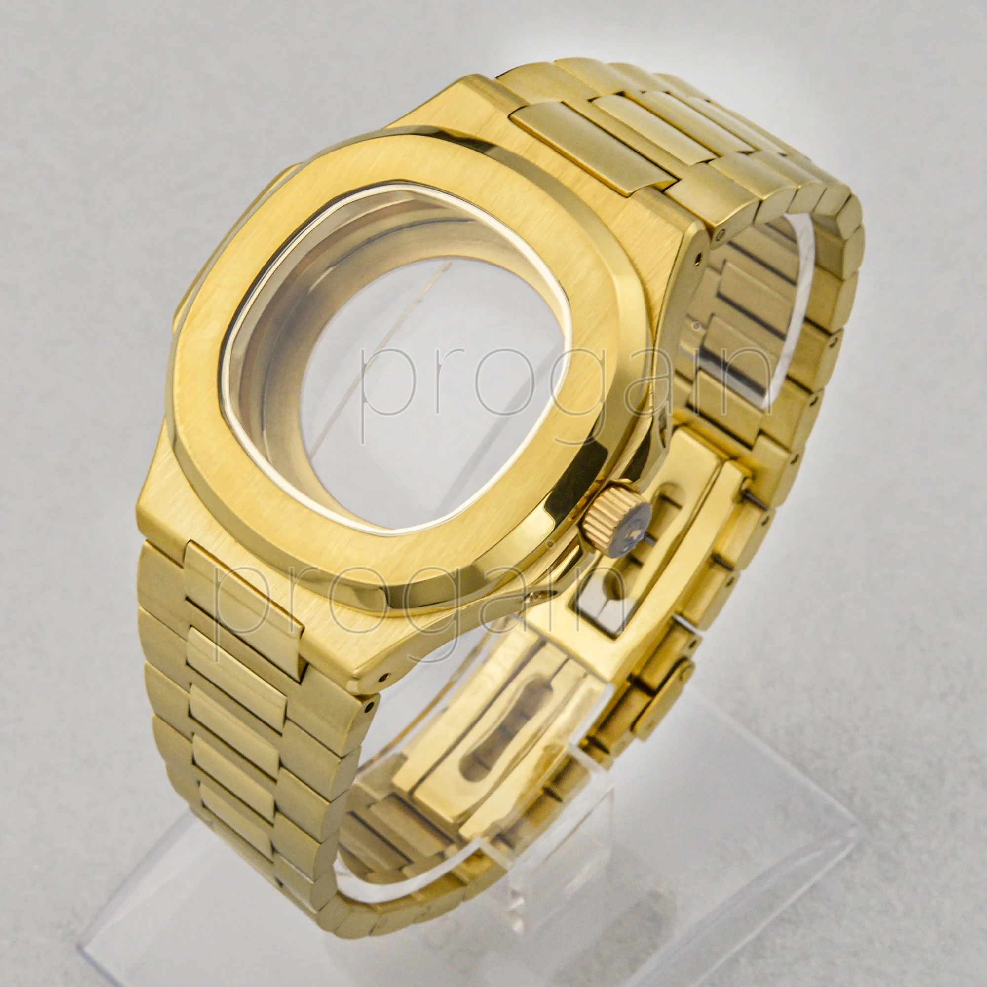 Золотые мужские часы из нержавеющей стали 316L Прозрачный женский ремешок