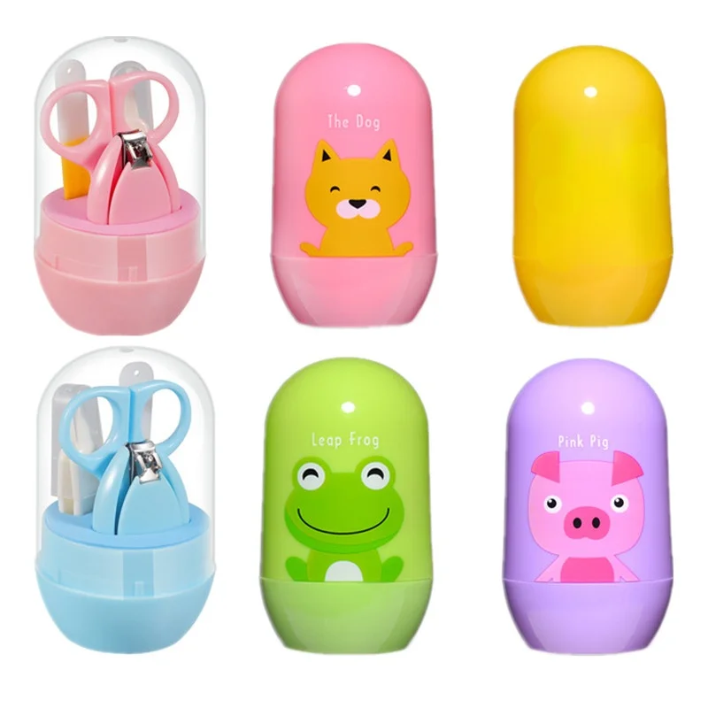 

4pcs/set Baby Nail Clip Nail File Tweezer Kit Toddler Safety Care Finger Trimmer Scissors Cartoon Animal Storage Box for Travel