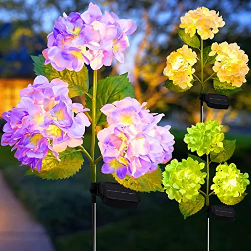 LED Solar Outdoor  lights garden lantern with larger and more realistic hydrangea waterproof LED garden lawn channel decoration