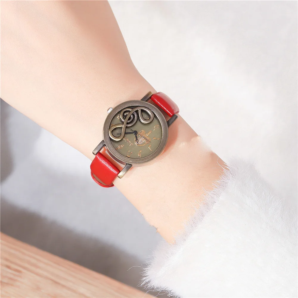 

Vintage Punk Style Personalized Leather Belt Watch Women Fashion Casual 3D Musical Note Sign Quartz Wristwatch for Women New