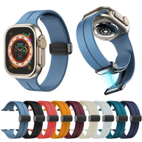 Ремешок силиконовый для Apple Watch Series 9Ultra, спортивный Магнитный браслет для iWatch 49 мм 8 SE 7 6 5 40/44 мм 38/42 мм