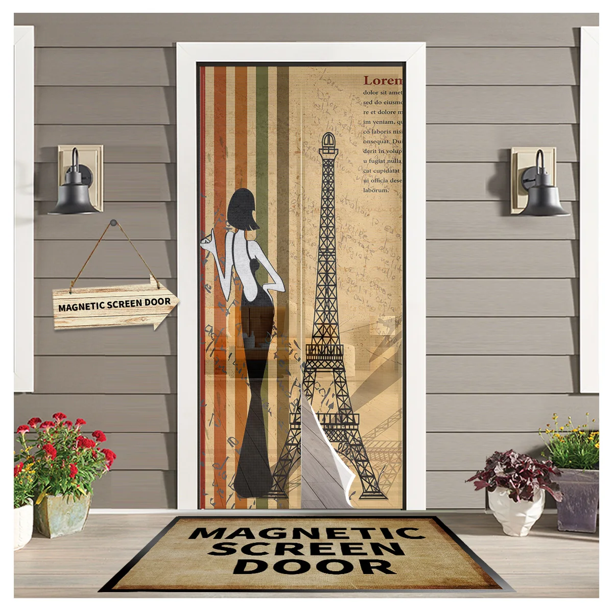

Woman Eiffel Iron Ride Retro Door Curtain Magnetic Mosquito Net Curtains Bedroom Insect Door Screen Gauze Door Window Screens
