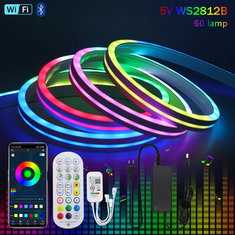 Tuya Smart WiFi LED Neon Strip RGB 5V Waterproof RGBIC Dream Color Chasing Tape Syncing Music Remote Bluetooth WS2812B LED Light