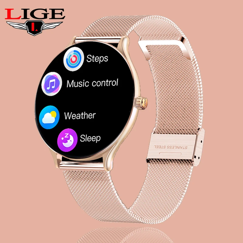 

LIGE 2022 New Women Smart Watch Woman Fashion Watch Heart Rate Sleep Monitoring For Android IOS Waterproof Ladies Smartwatch+Box