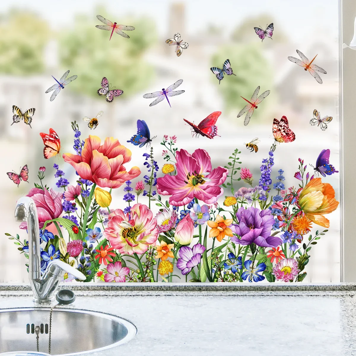 

Двусторонние наклейки на окна с бабочками и цветами