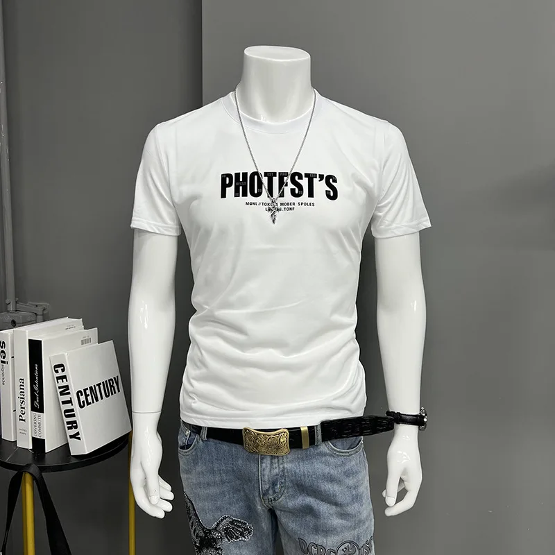 Футболка мужская летняя облегающая с коротким рукавом и круглым вырезом