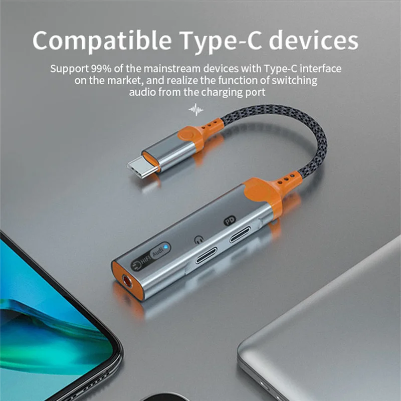 Адаптер для наушников PD60W 3 в 1 разветвитель быстрой зарядки Тип C на 5 мм DAC аудио