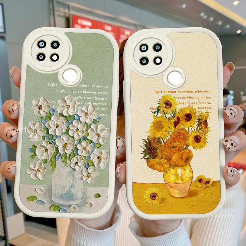 

For OPPO A15 A15s A35 2021 A16 A16K A31 A5 A12E A32 A33 A53 A54 A55 Realme C1 2018 Case Oil Painting Lambskin Phone Case Cover