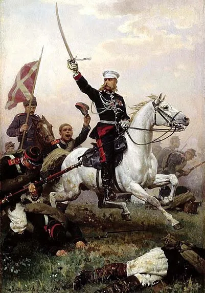 

HOT SALE # TOP art good -Russia Russian General M.D.Skobelev on his horse in the Russo-Turkish war 1877 print art painting