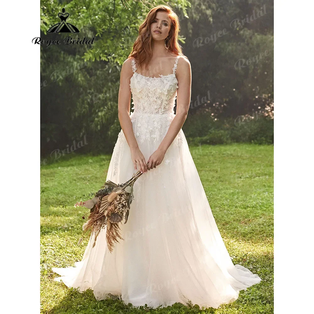 Винтажное кружевное свадебное платье в стиле бохо на бретельках для женщин 2025