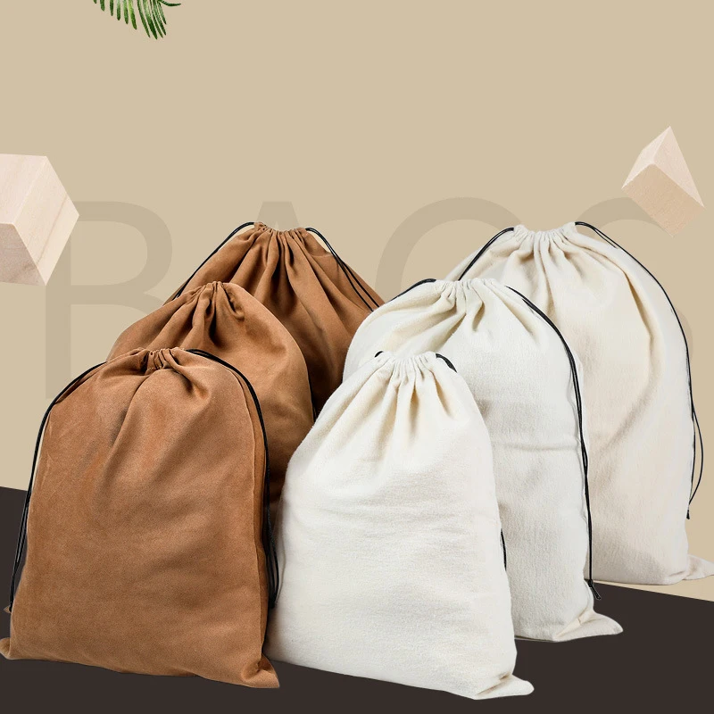 

White Khaki Cotton Flannel Suede Bags Dustproof Bag for Luxury Handbag Clothes Shoes Packaging Storage Bag Drawstring Pouch