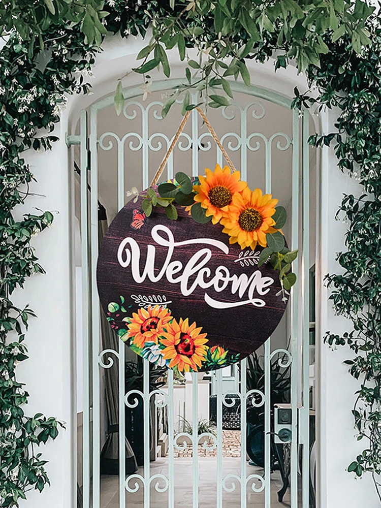 

Добро пожаловать Suower знак круглая подвесная дверь настенное украшение деревенская Круглая дверь украшение для всех сезонов домашняя насте...