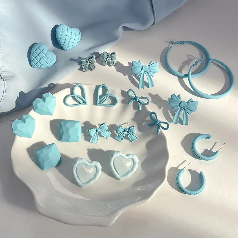

2022 New Summer Fresh Blue Bowknot Stud Earrings Contracted Fashion Elegant Temperament Women Earrings Jewelry D367