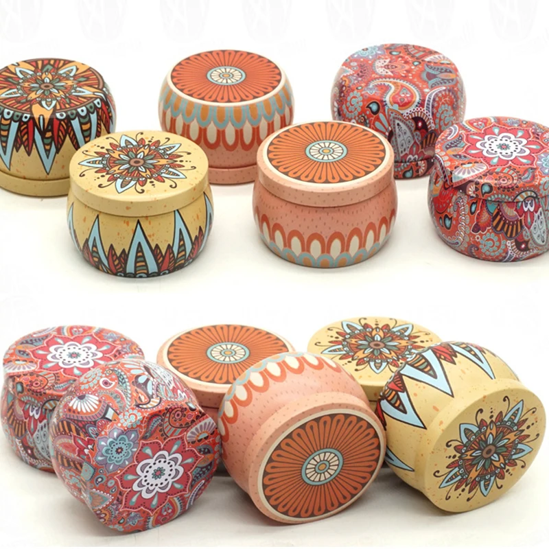 Ethnic Pattern Jars Fresh Aromatic Tinplate Box Tea Packaging Canister Metal Candy Box Jewelry Box Candle Supplies