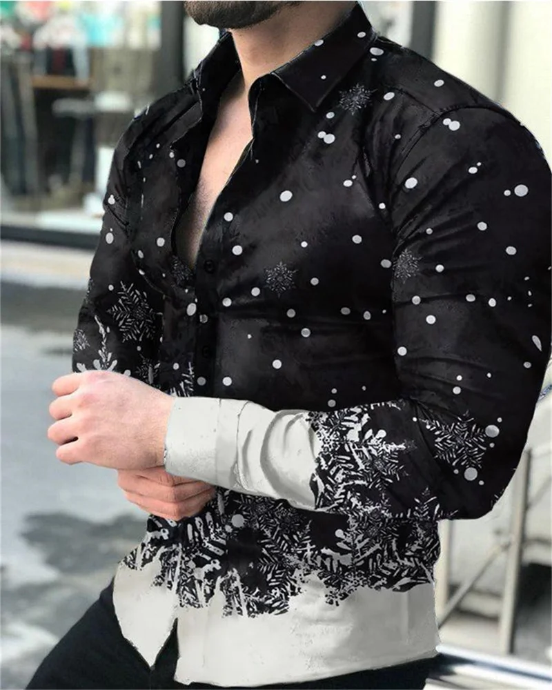 

2022 Fall Fashion Social Men's Shirt Lapel Button Shirt Casual Flame Print Long Sleeve Top Men's Prom Party Cardigan S-6XL