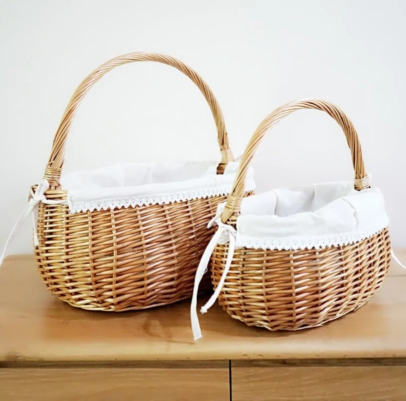 

Handmade wicker woven outdoor picnic basket handbag shopping basket fruit basket bamboo woven bamboo basket storage basket