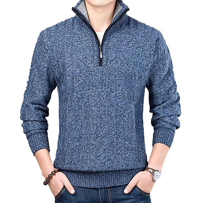New in Winter Men's Sweater Casual Pullover Mens Warm Sweaters Man Slim Stand Collar Knitted Pullovers Male Coats Half Zip S