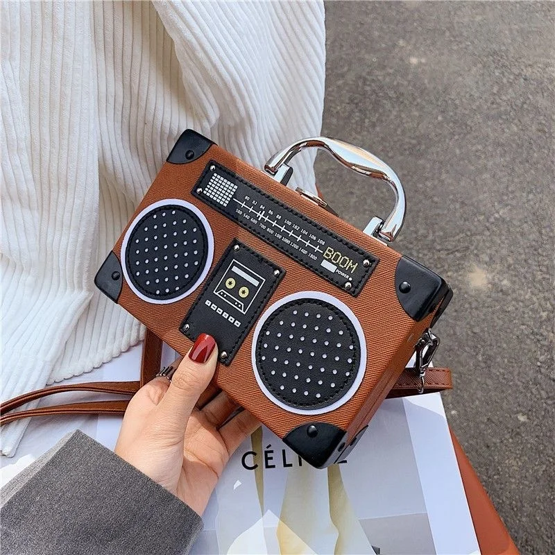 Vintage Versatile Creative Radio Unisex Satchel Metal Punk Shoulder Bag Nostalgia Small Square Bag for women men grils