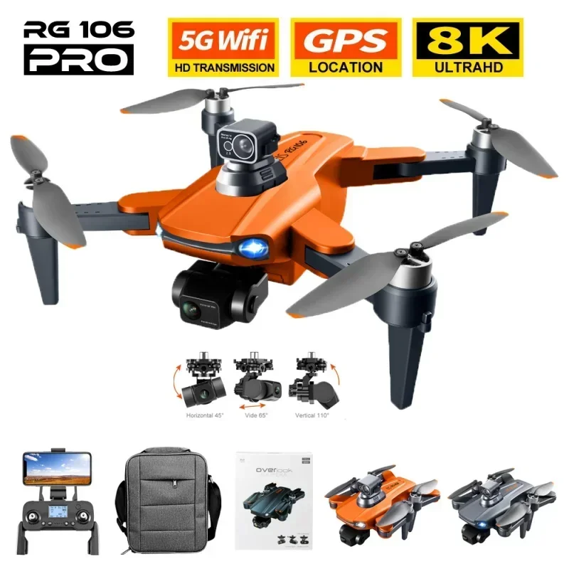 

HJ RG106 Pro 8K Professional Camera Dron 360 Obstacle Avoidance 3 Aix Gimbal Brushless Quadcopter 5G GPS DroneToy