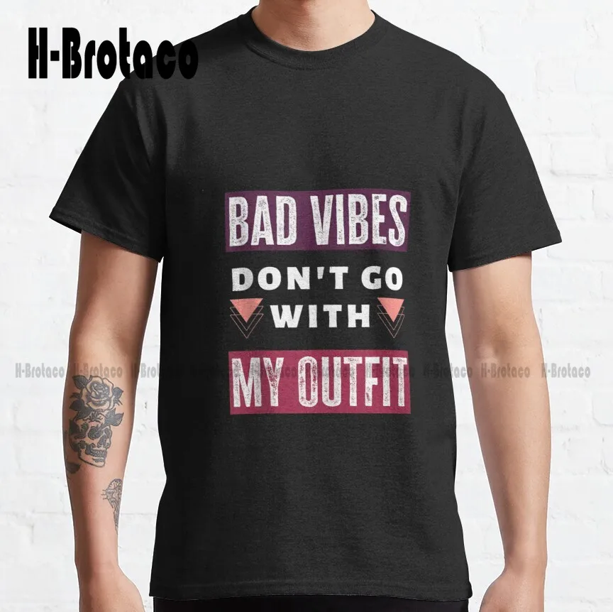 

Футболки с надписью «Bad Vibes Not Go With My Suit», Классическая футболка с линейкой, индивидуальная футболка с цифровой печатью для подростков, унисек...