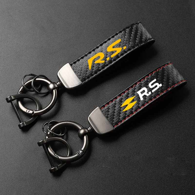 

Car Carbon Fiber Leather Keychain Horseshoe Buckle Jewelry for RS Line Clio Megane Scenic laguna Logan Koleos Sandero